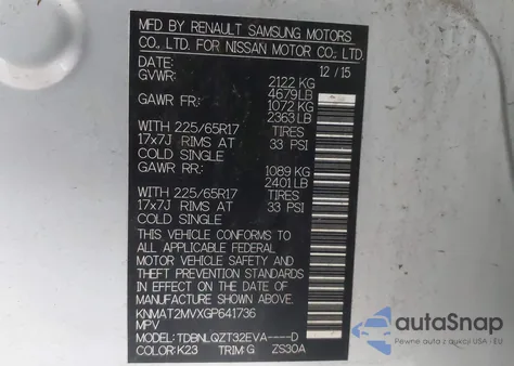 2016 Nissan Rogue Sv from USA, damaged, VIN KNMAT2MVXGP641736